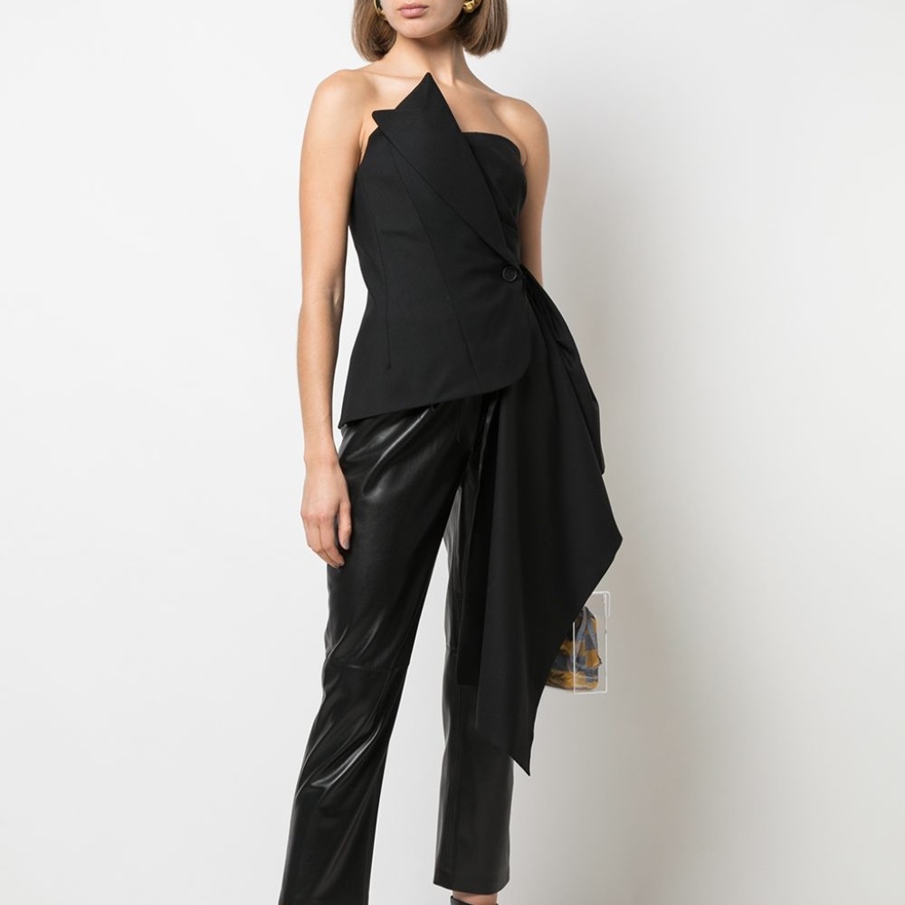 Monse Black Wool Asymmetric Fitted Corset Top US4/S